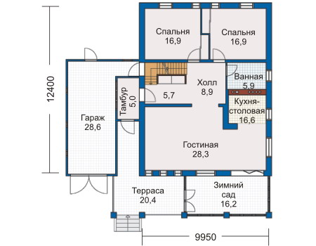 Планировка первого этажа :: Проект дома из газобетона 50-01