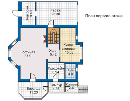 Планировка первого этажа :: Проект дома из газобетона 50-10