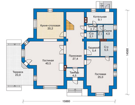 Планировка первого этажа :: Проект дома из газобетона 52-02