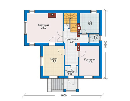 Планировка первого этажа :: Проект дома из газобетона 52-31