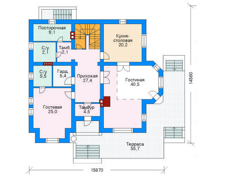 Планировка первого этажа :: Проект дома из газобетона 52-37