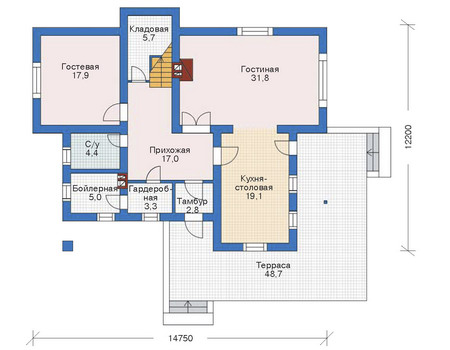 Планировка первого этажа :: Проект дома из газобетона 52-47