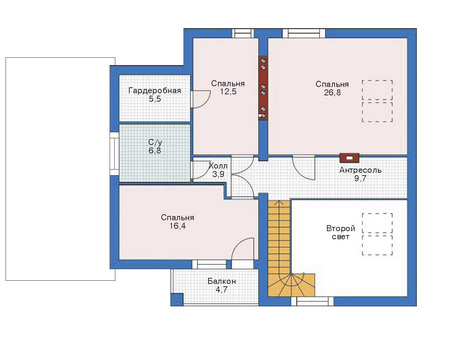 Планировка мансардного этажа :: Проект дома из газобетона 52-49