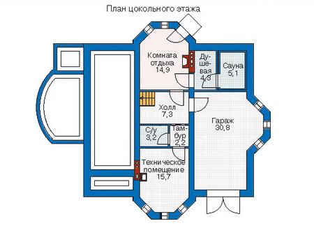 Планировка цокольного этажа :: Проект дома из газобетона 52-60