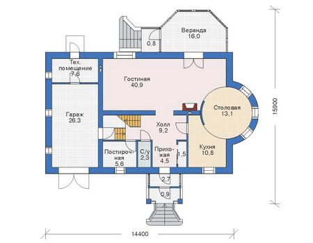Планировка первого этажа :: Проект дома из газобетона 52-63