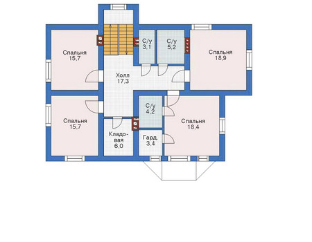 Планировка второго этажа :: Проект дома из газобетона 52-73