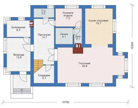 Планировка первого этажа :: Проект дома из газобетона 52-75