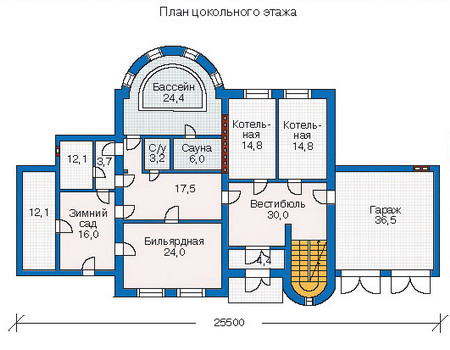 Планировка цокольного этажа :: Проект дома из газобетона 52-76