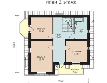 Планировка второго этажа :: Проект дома из газобетона 52-86
