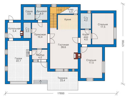 Планировка первого этажа :: Проект дома из газобетона 53-03