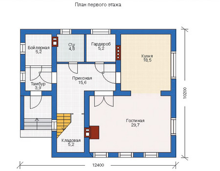 Планировка первого этажа :: Проект дома из газобетона 53-21