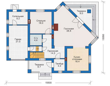 Планировка первого этажа :: Проект дома из газобетона 53-25