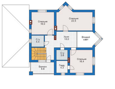 Планировка второго этажа :: Проект дома из газобетона 53-25