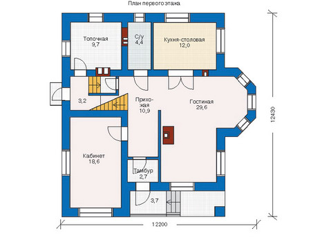 Планировка первого этажа :: Проект дома из газобетона 53-31
