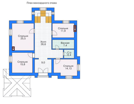 Планировка мансардного этажа :: Проект дома из газобетона 53-58