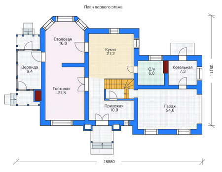 Планировка первого этажа :: Проект дома из газобетона 53-69