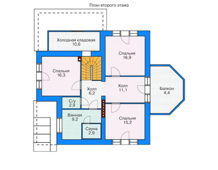Планировка второго этажа :: Проект дома из газобетона 53-77