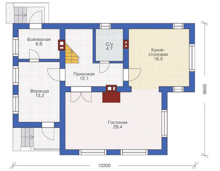 Планировка первого этажа :: Проект дома из газобетона 53-84