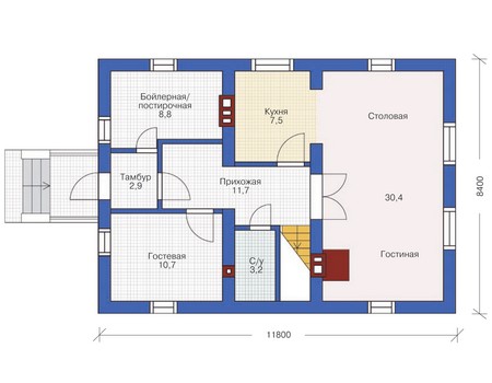 Планировка первого этажа :: Проект дома из газобетона 53-92