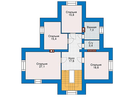 Планировка мансардного этажа :: Проект дома из газобетона 54-04