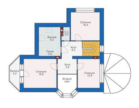 Планировка второго этажа :: Проект дома из газобетона 54-08