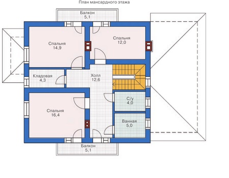 Планировка мансардного этажа :: Проект дома из газобетона 54-27