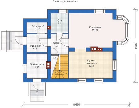 Планировка первого этажа :: Проект дома из газобетона 54-35