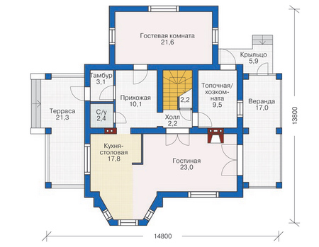 Планировка первого этажа :: Проект дома из газобетона 54-48