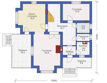 Планировка первого этажа :: Проект дома из газобетона 54-59