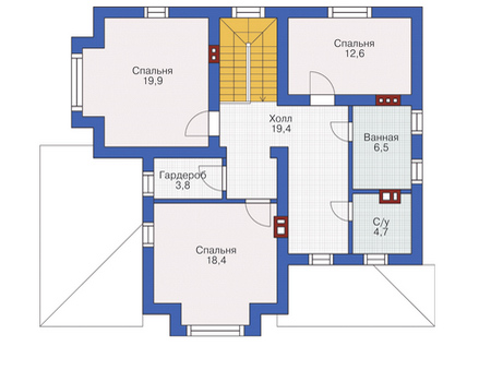 Планировка второго этажа :: Проект дома из газобетона 54-59