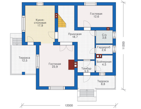 Планировка первого этажа :: Проект дома из газобетона 54-61