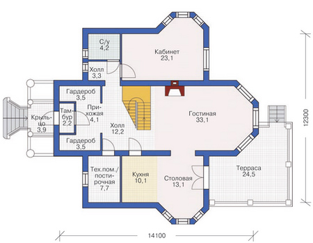 Планировка первого этажа :: Проект дома из газобетона 54-63