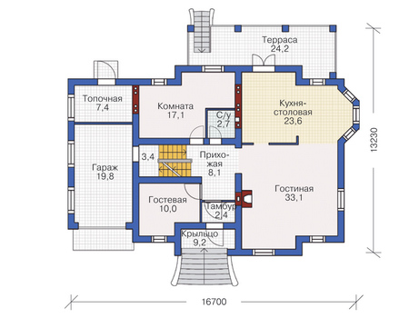 Планировка первого этажа :: Проект дома из газобетона 54-82