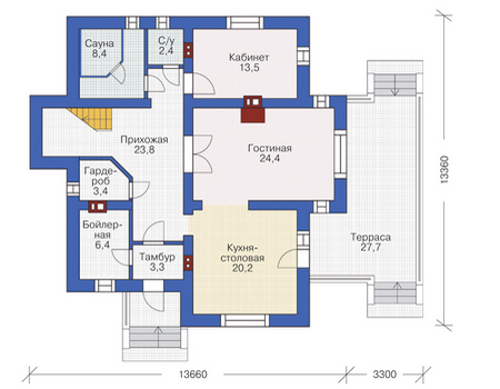 Планировка первого этажа :: Проект дома из газобетона 54-85