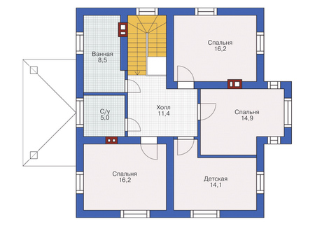 Планировка мансардного этажа :: Проект дома из газобетона 54-88