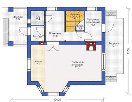 Планировка первого этажа :: Проект дома из газобетона 54-95