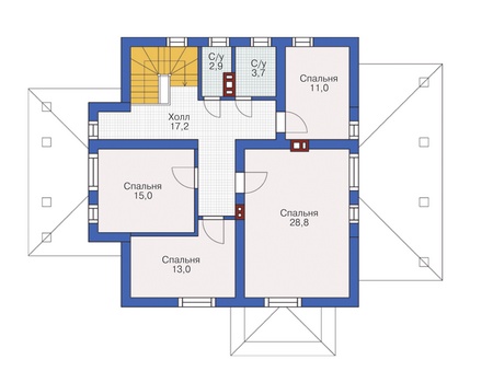 Планировка мансардного этажа :: Проект дома из газобетона 55-05