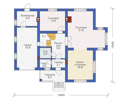 Планировка первого этажа :: Проект дома из газобетона 55-11