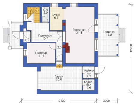 Планировка первого этажа :: Проект дома из газобетона 55-16