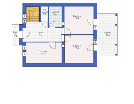 Планировка второго этажа :: Проект дома из газобетона 55-16
