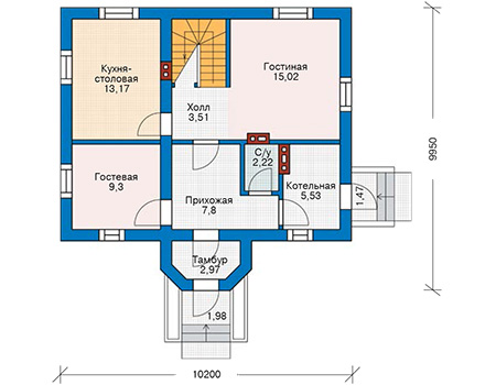 Планировка первого этажа :: Проект дома из газобетона 55-30