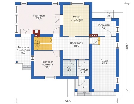 Планировка первого этажа :: Проект дома из газобетона 55-47