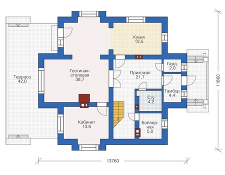 Планировка первого этажа :: Проект дома из газобетона 55-53