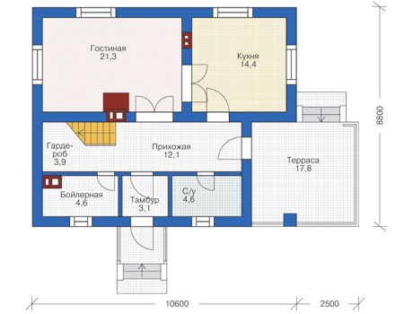 Планировка первого этажа :: Проект дома из газобетона 55-78