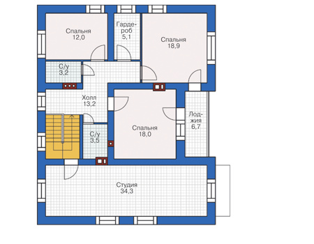 Планировка мансардного этажа :: Проект дома из газобетона 55-83