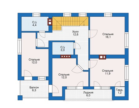 Планировка второго этажа :: Проект дома из газобетона 56-22