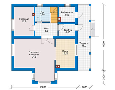 Планировка первого этажа :: Проект дома из газобетона 56-43