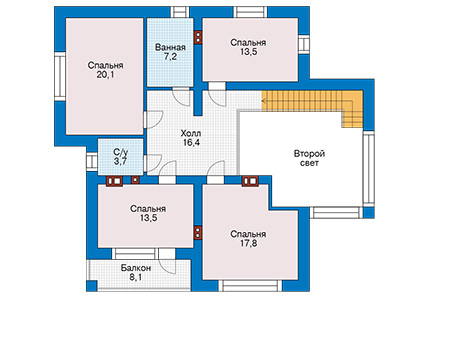 Планировка второго этажа :: Проект дома из газобетона 56-50