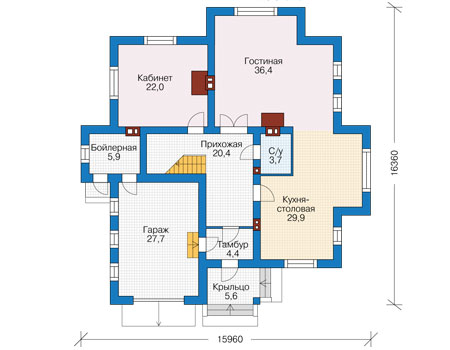 Планировка первого этажа :: Проект дома из газобетона 56-86