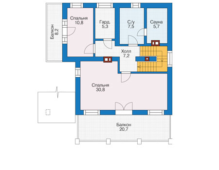 Планировка второго этажа :: Проект дома из газобетона 56-90